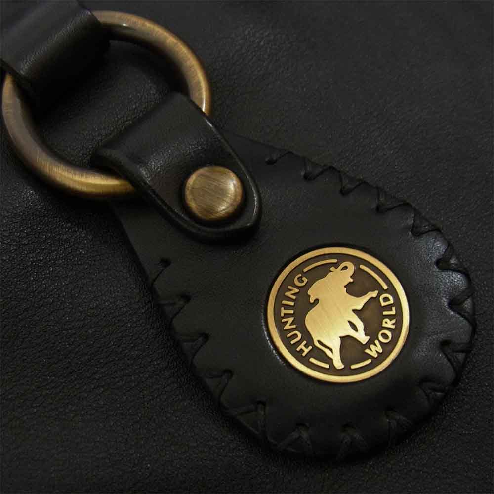 HUNTING WORLD ハンティングワールド イタリア製 チャーム付き レザー トートバッグ ブラック系【中古】