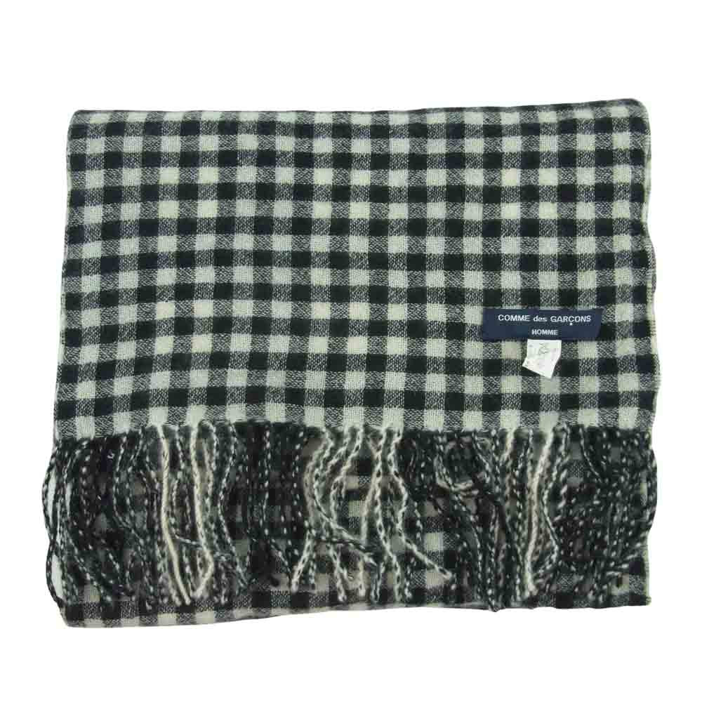 COMME des GARCONS コムデギャルソン HOMME オム HF-K402 カシミヤ100％ ギンガムチェック マフラー ブラック系 ホワイト系【美品】【中古】