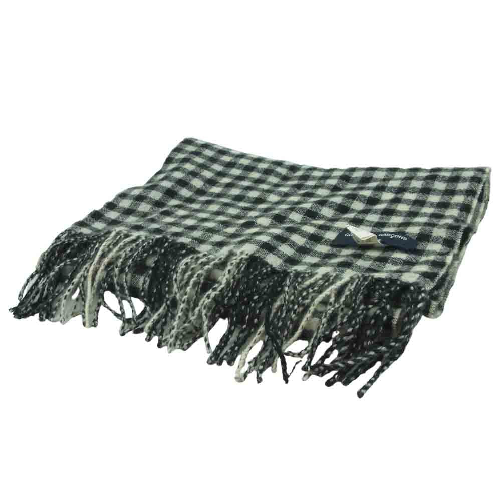 COMME des GARCONS コムデギャルソン HOMME オム HF-K402 カシミヤ100％ ギンガムチェック マフラー ブラック系 ホワイト系【美品】【中古】