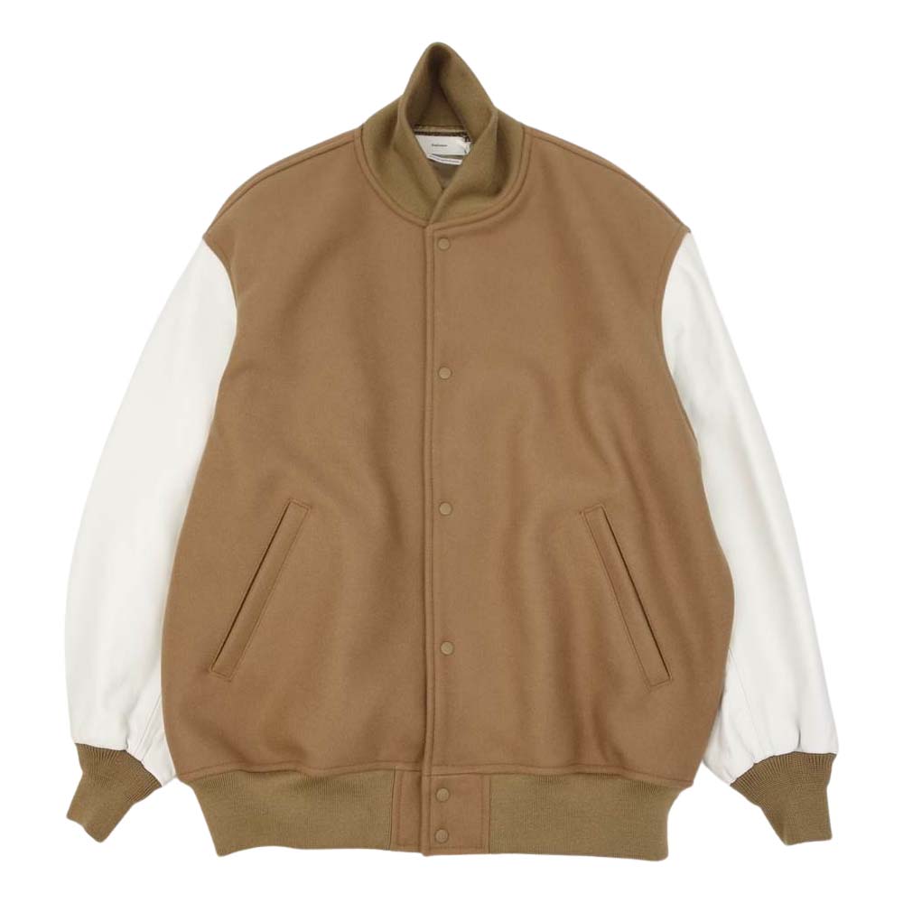 GRAPHPAPER グラフペーパー 21AW GM213-30061 Scale Off Melton Stadium Jacket ラムレザー メルトン スタジャン キャメル　ホワイト 2【新古品】【未使用】【中古】