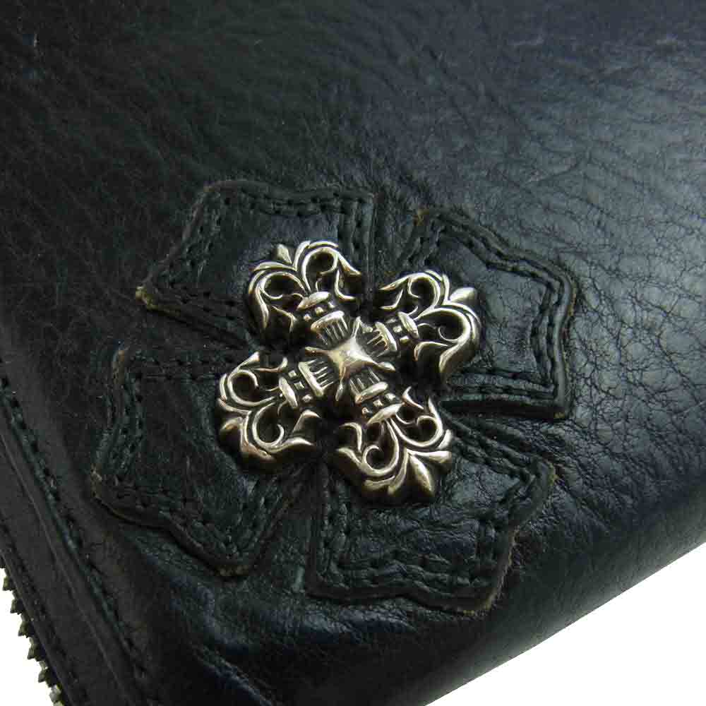 CHROME HEARTS クロムハーツ（原本有） REC F ZIP フィリグリークロス ラウンドジップ レザー ウォレット ブラック系【中古】