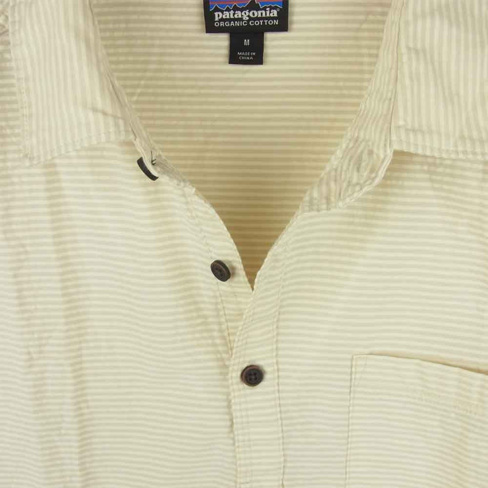 patagonia パタゴニア 20SS 53035 ORGANIC COTTON オーガニックコットン 半袖 コットン ストライプ シャツ クリーム系 M【中古】