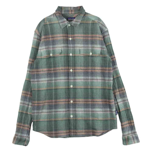 patagonia パタゴニア 15SS 53832 Steersman Shirt ステアーズマン オーガニックコットン 長袖 チェック シャツ グリーン系 オレンジ系 S【中古】