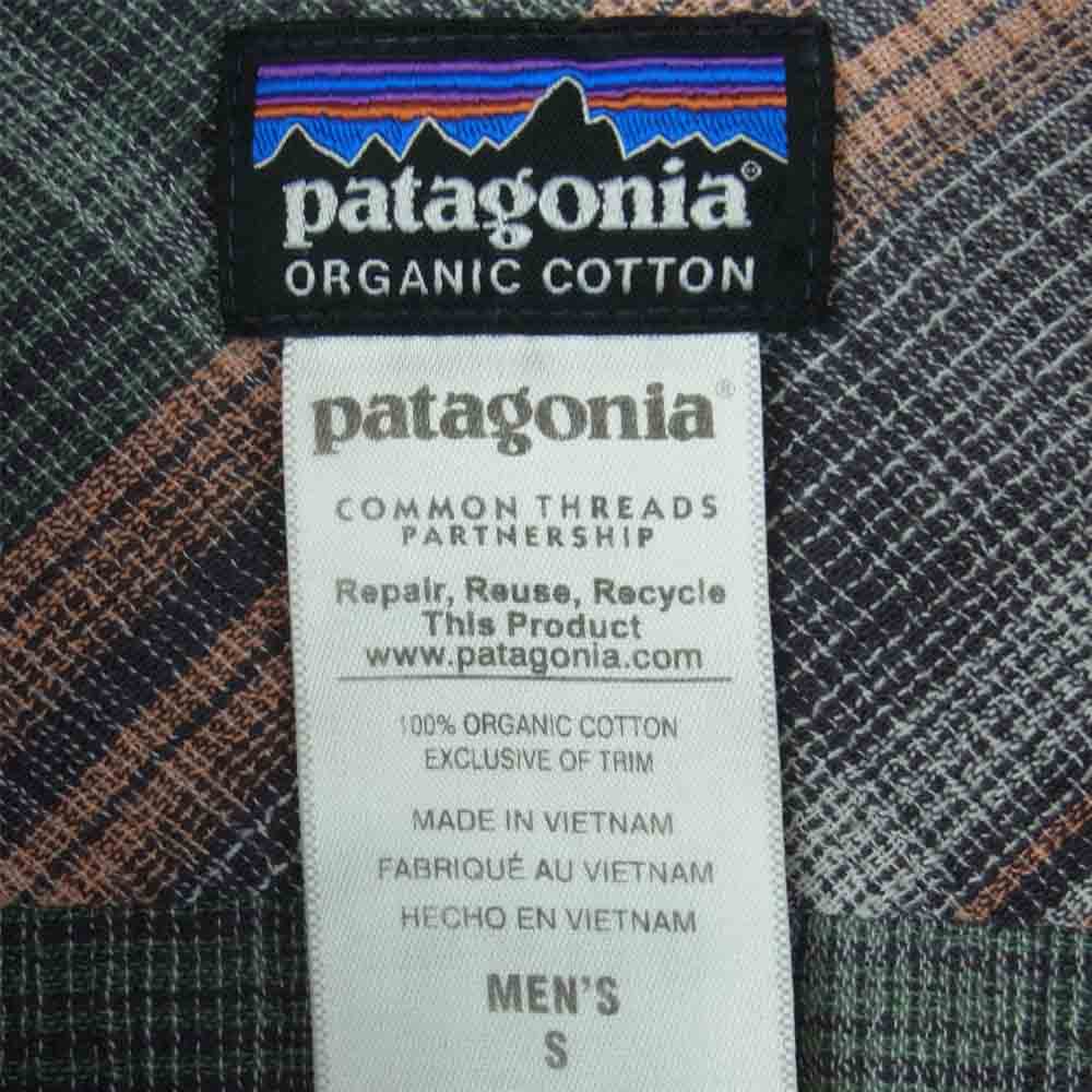 patagonia パタゴニア 15SS 53832 Steersman Shirt ステアーズマン オーガニックコットン 長袖 チェック シャツ グリーン系 オレンジ系 S【中古】