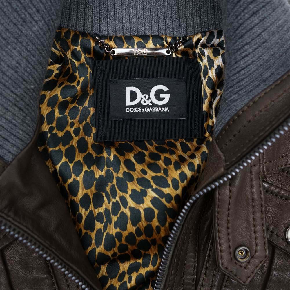 DOLCE&GABBANA ドルチェアンドガッバーナ D&G 国内正規品 裏地レオパード ラムレザー ジャケット ブルゾン ダークブラウン系 40【中古】