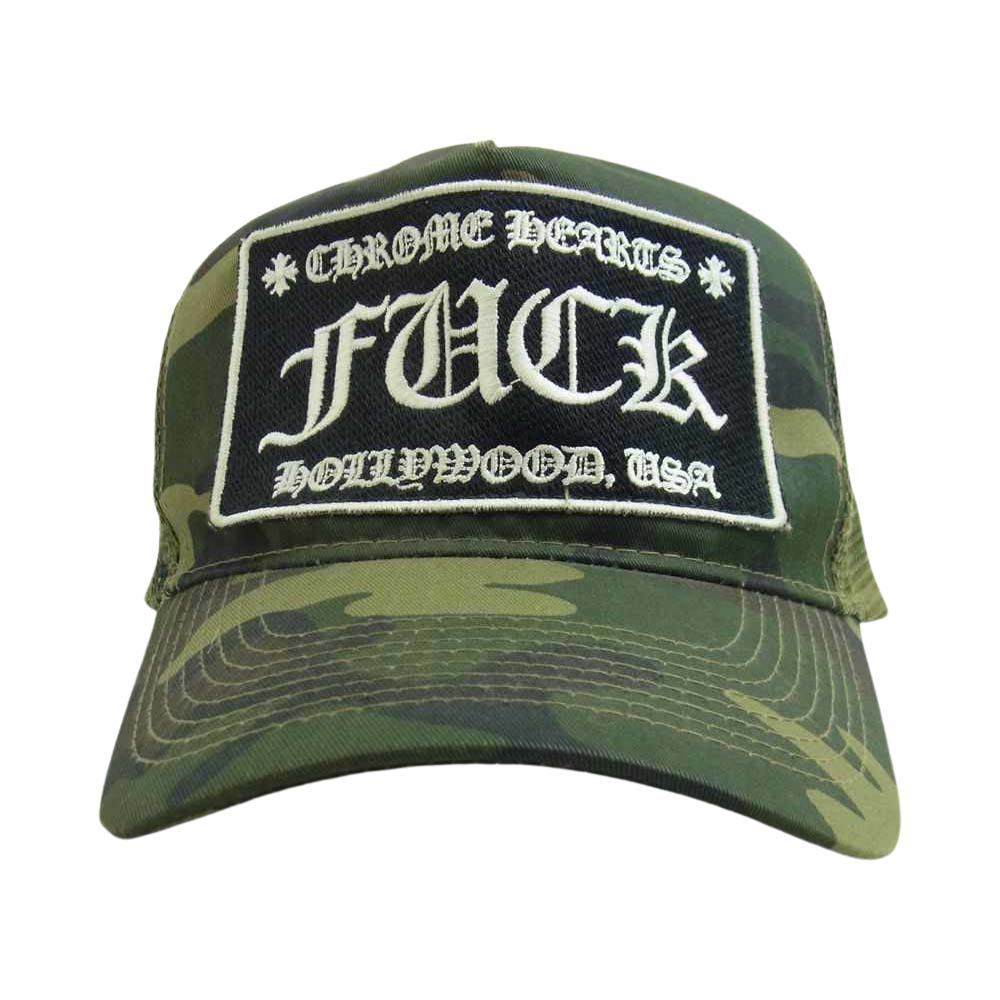CHROME HEARTS クロムハーツ（原本無） TRUCKER CAP パッチ クロスボール カモ トラッカー キャップ カーキ系【中古】
