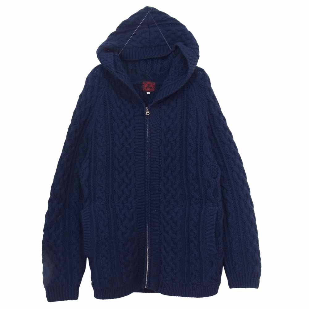 EVISU エヴィス ケーブル ニット ジップアップ パーカー ネイビー系 38【中古】