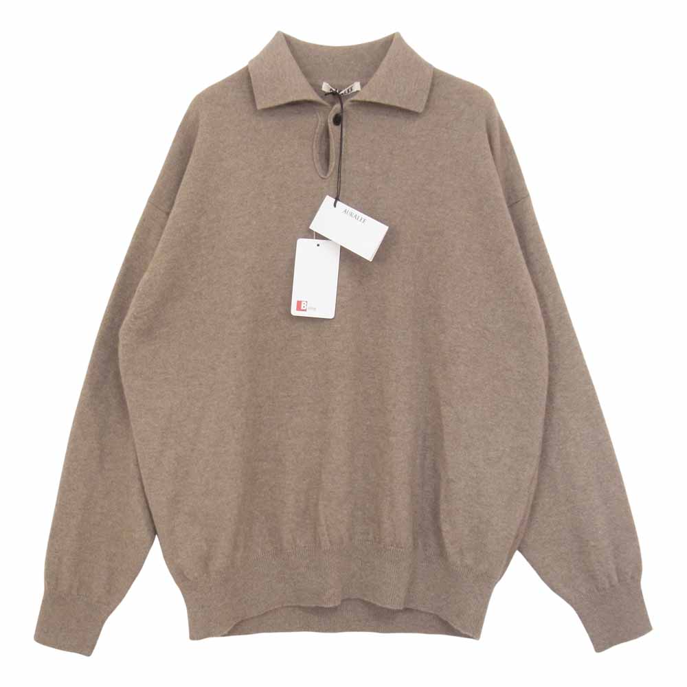 AURALEE オーラリー 21AW A21AP03BC BABY CASHMERE KNIT POLO ベビー カシミヤ ニット ポロシャツ ブラウン系 3【新古品】【未使用】【中古】
