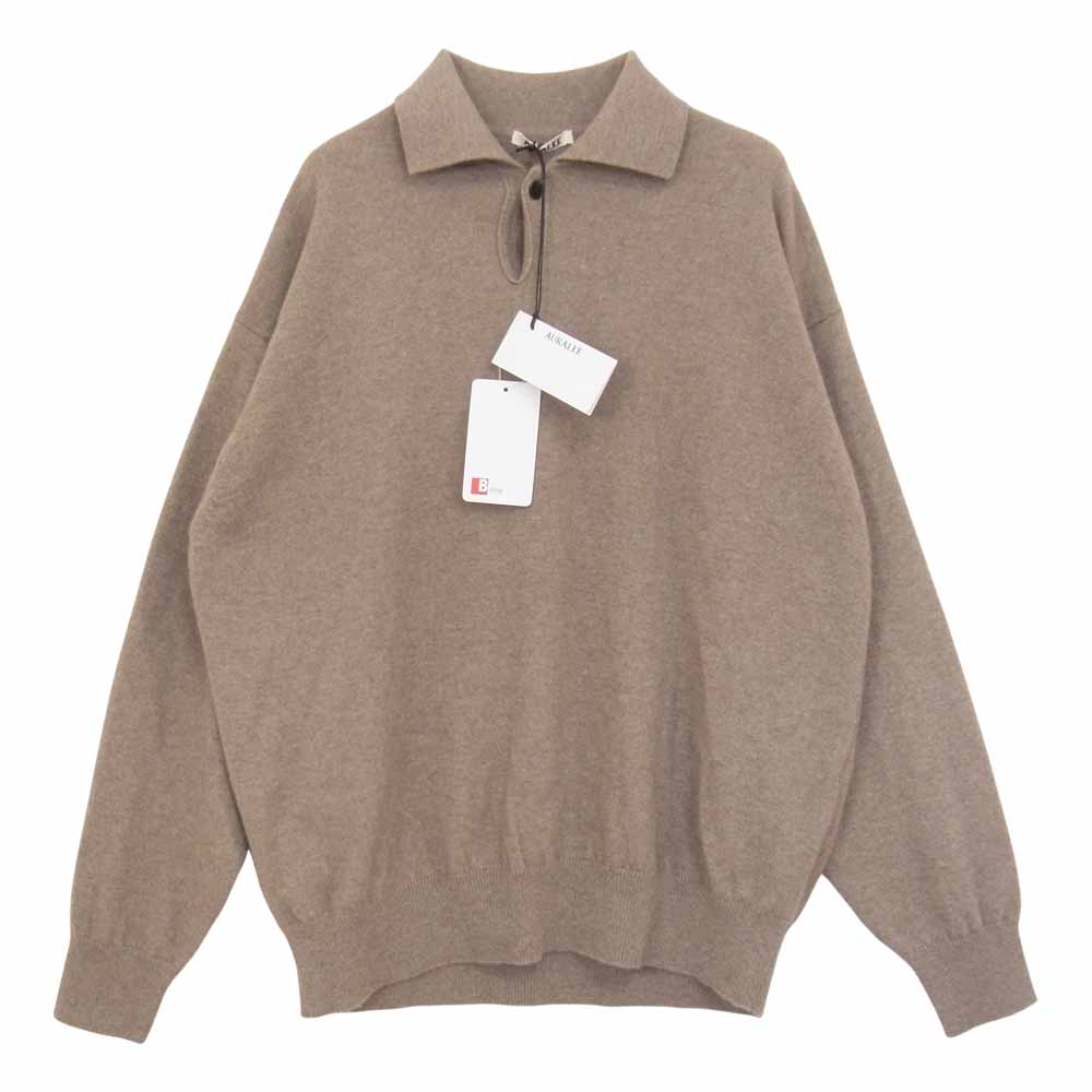 AURALEE オーラリー 21AW A21AP03BC BABY CASHMERE KNIT POLO ベビー カシミヤ ニット ポロシャツ  ブラウン系 3【新古品】【未使用】【中古】