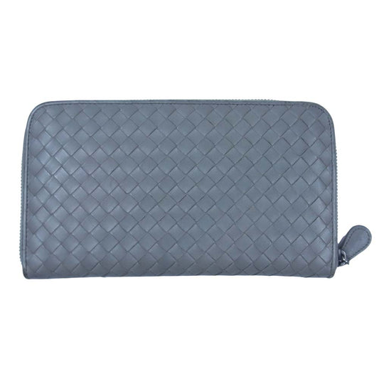 BOTTEGAVENETA ボッテガヴェネタ イントレチャート ラウンドファスナー ラウンドジップ 長財布 グレー系【中古】