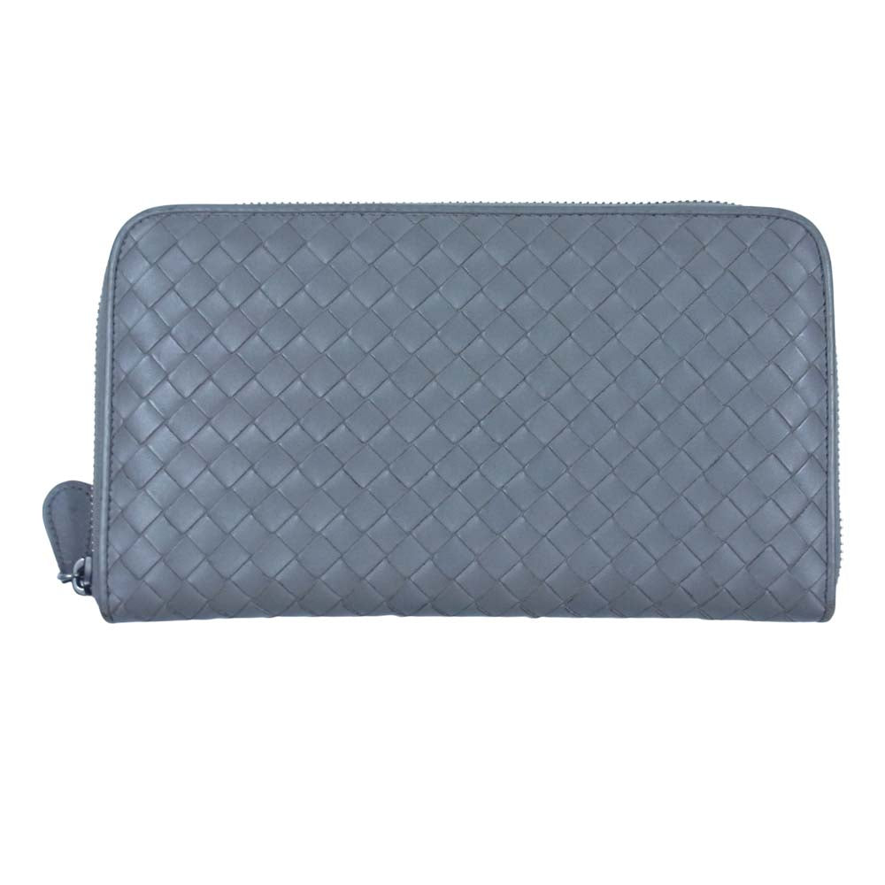 BOTTEGAVENETA ボッテガヴェネタ イントレチャート ラウンドファスナー ラウンドジップ 長財布 グレー系【中古】