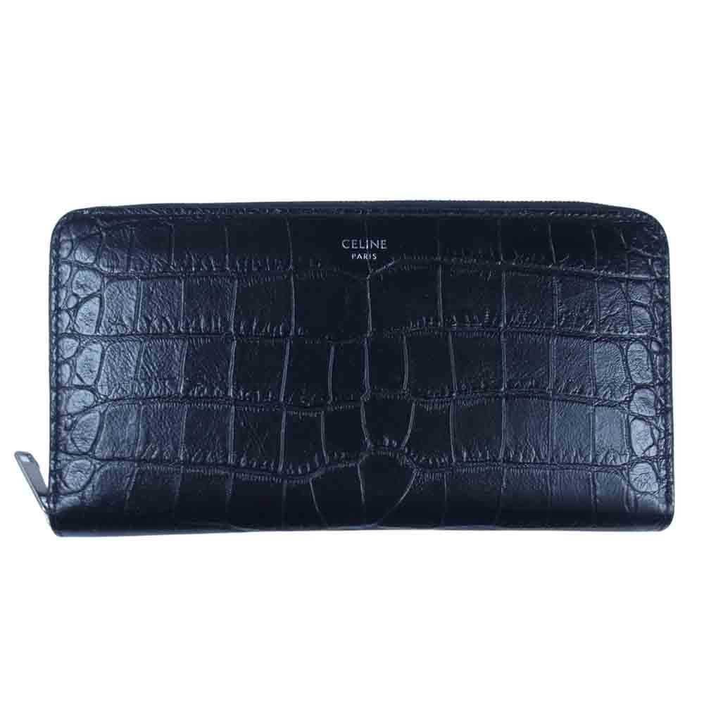 CELINE セリーヌ 10B553CUV 型押し ラウンドジップ ウォレット 長財布 ブラック系【中古】