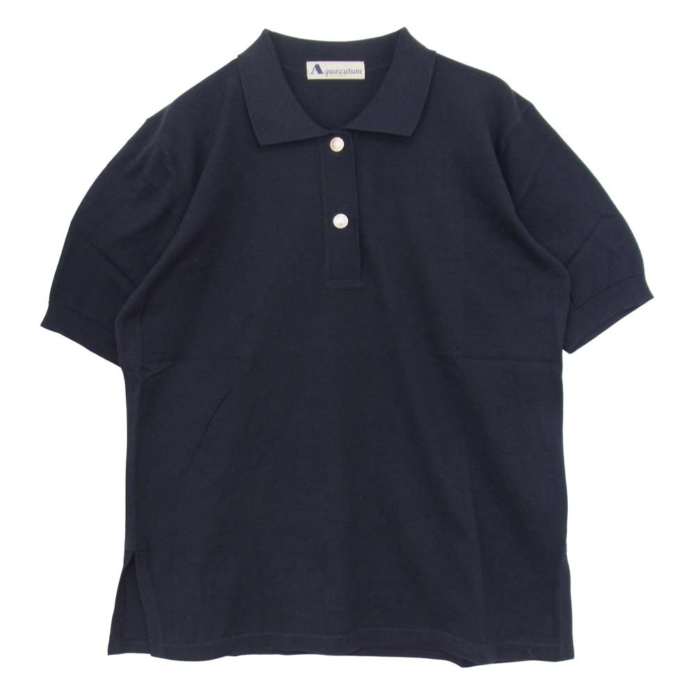 Aquascutum アクアスキュータム 2B 半袖 ニット ポロシャツ ネイビー ネイビー系 9【中古】