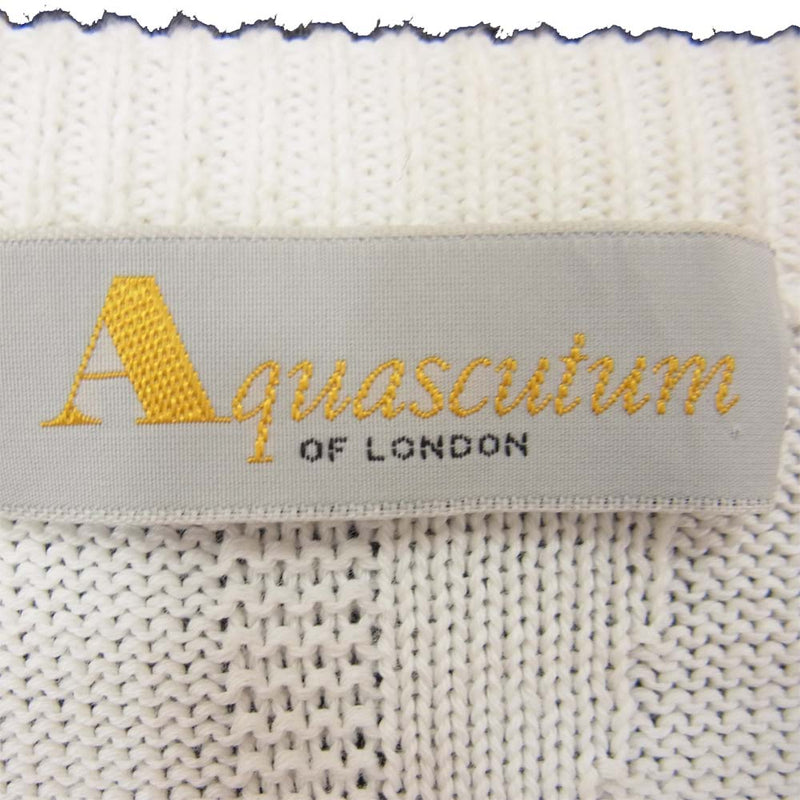 Aquascutum アクアスキュータム ロゴ ジャカード クルーネック ニット ホワイト系 9【中古】