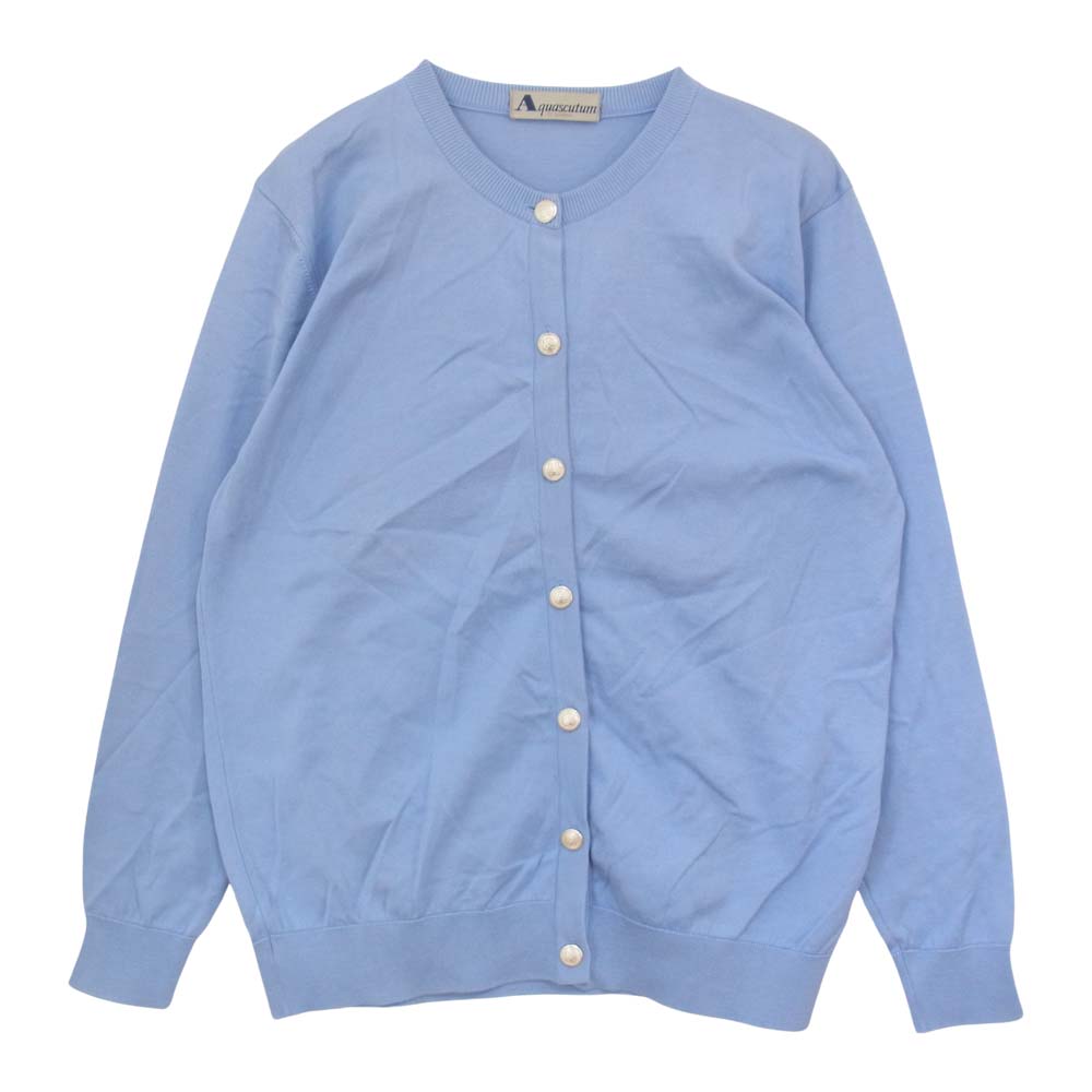 Aquascutum アクアスキュータム クルーネック ニット カーディガン ライトブルー系 9【中古】