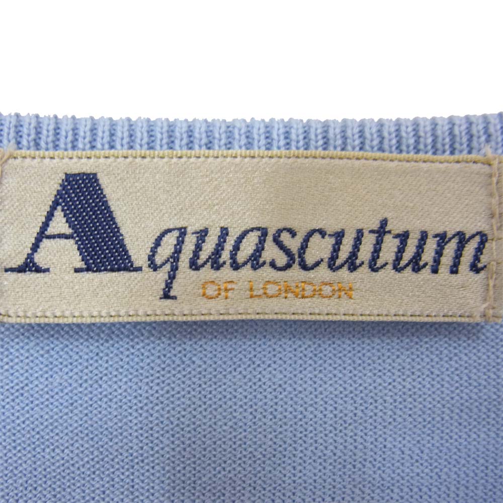 Aquascutum アクアスキュータム クルーネック ニット カーディガン ライトブルー系 9【中古】