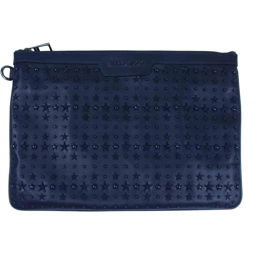 JIMMY CHOO ジミーチュウ スター スタッズ 裏地カモ クラッチバッグ セカンドバッグ ダークネイビー系【美品】【中古】