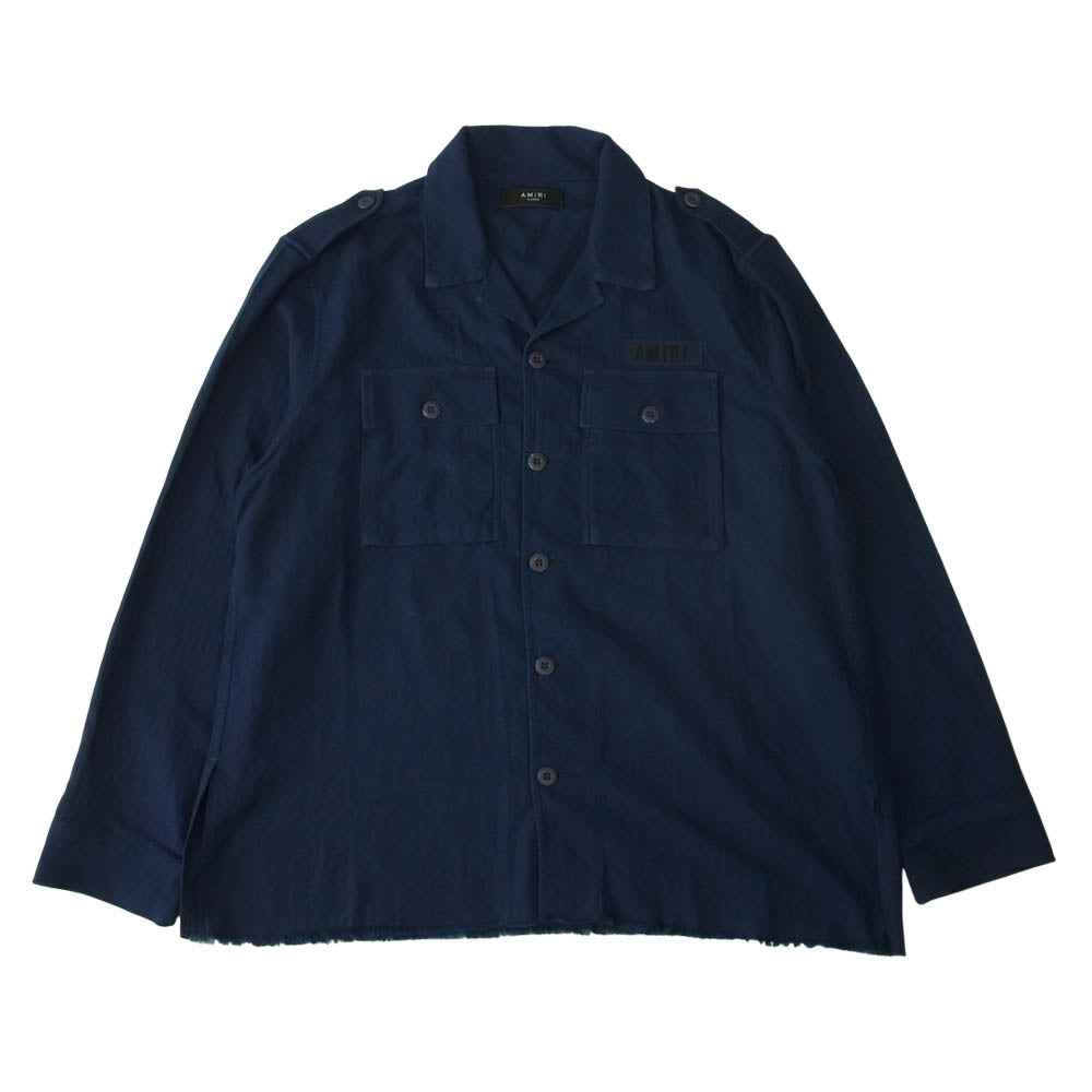 アミリ カットオフエッジ コットンカシミヤ ミリタリー シャツ ネイビー系 XL【中古】