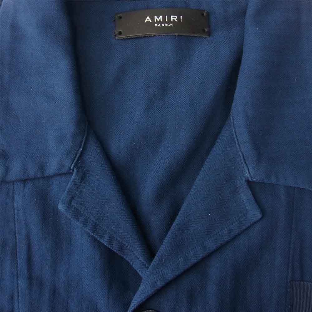アミリ カットオフエッジ コットンカシミヤ ミリタリー シャツ ネイビー系 XL【中古】