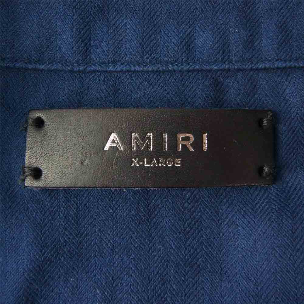 アミリ カットオフエッジ コットンカシミヤ ミリタリー シャツ ネイビー系 XL【中古】