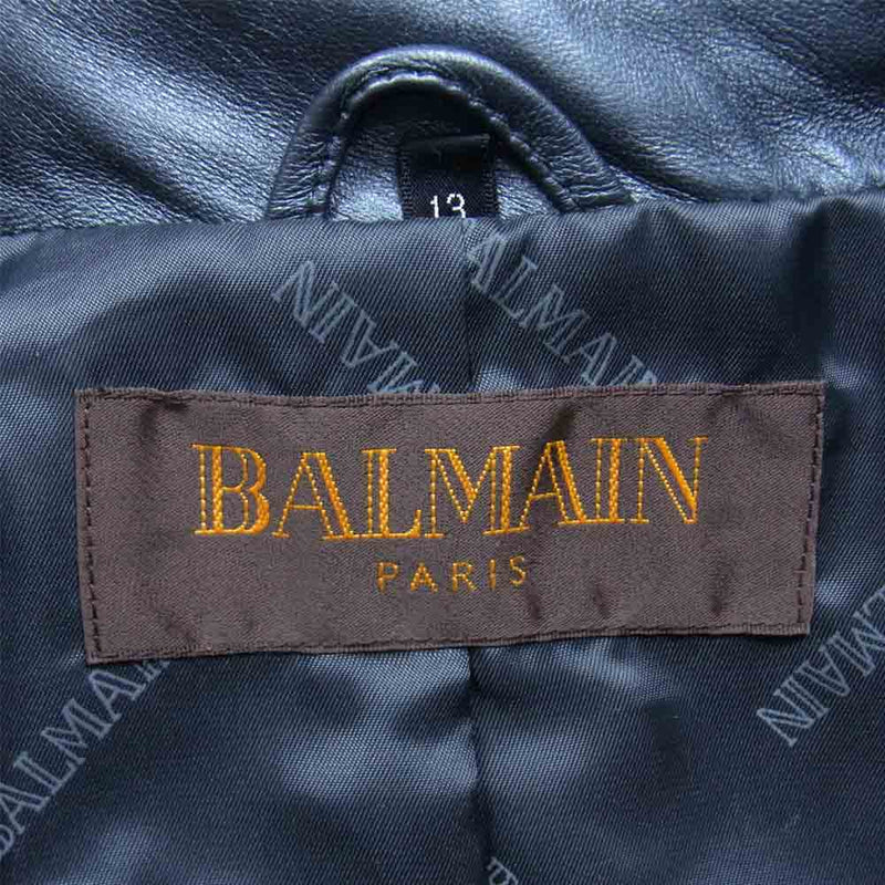 BALMAIN バルマン 1171 フード着脱 撥水加工シープスキン レザー コート ブラック系 13【中古】
