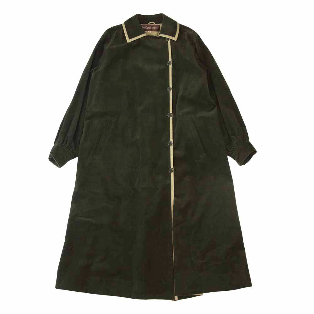 YVES SAINT LAURENT イヴサンローラン HS719-030-66 PARIS オールド コーデュロイ×コットンギャバ ギャザースリーブ ベルテッド コート カーキ系 M【中古】