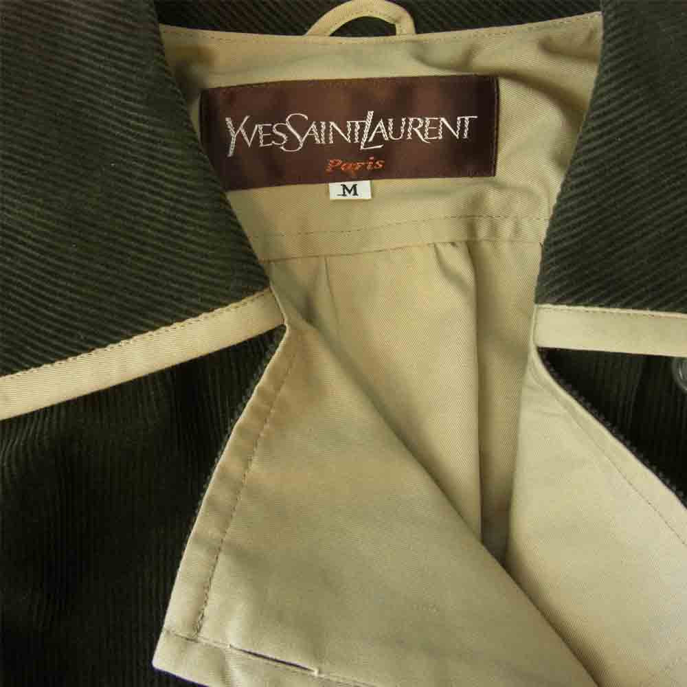 YVES SAINT LAURENT イヴサンローラン HS719-030-66 PARIS オールド コーデュロイ×コットンギャバ ギャザースリーブ ベルテッド コート カーキ系 M【中古】