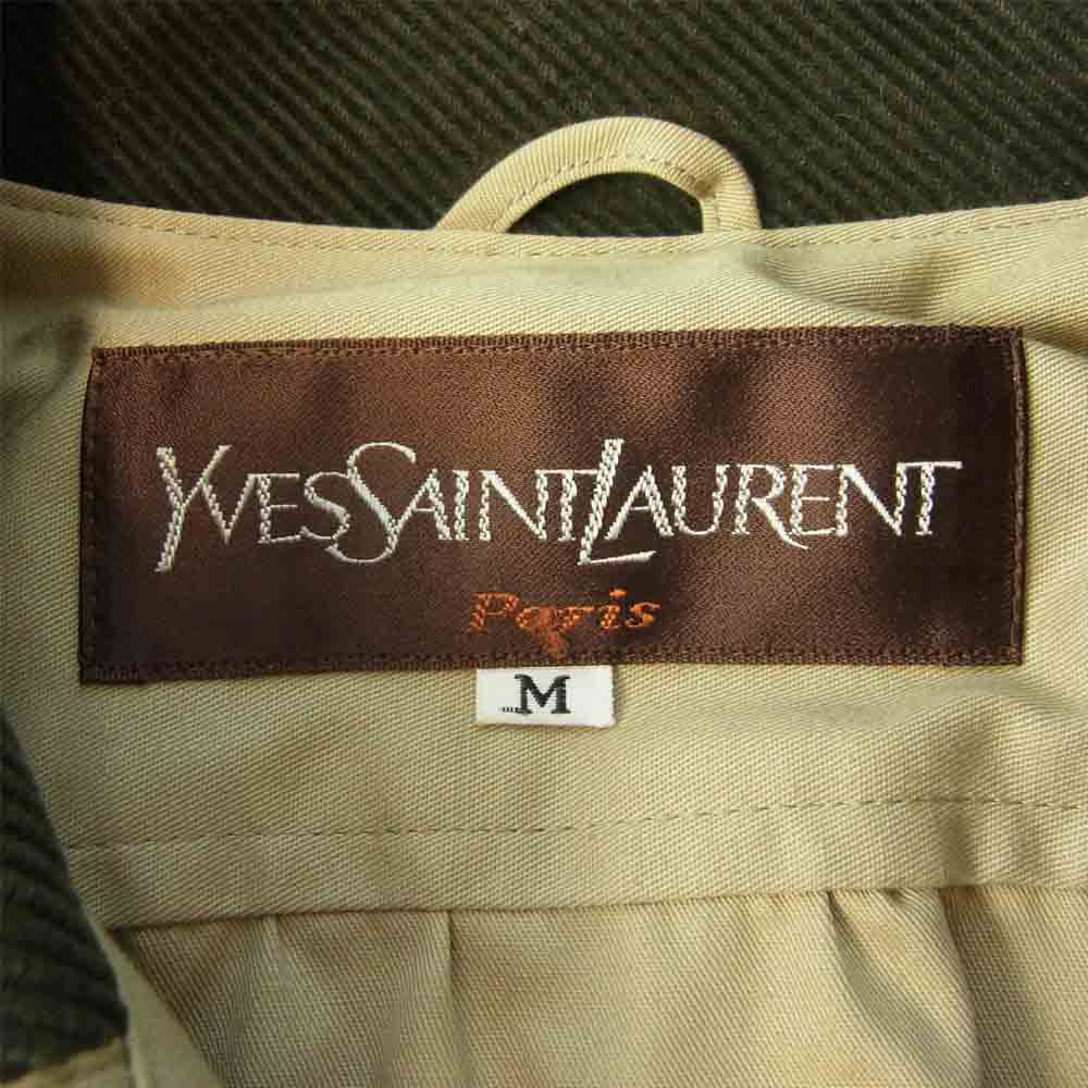YVES SAINT LAURENT イヴサンローラン HS719-030-66 PARIS オールド コーデュロイ×コットンギャバ ギャザースリーブ ベルテッド コート カーキ系 M【中古】
