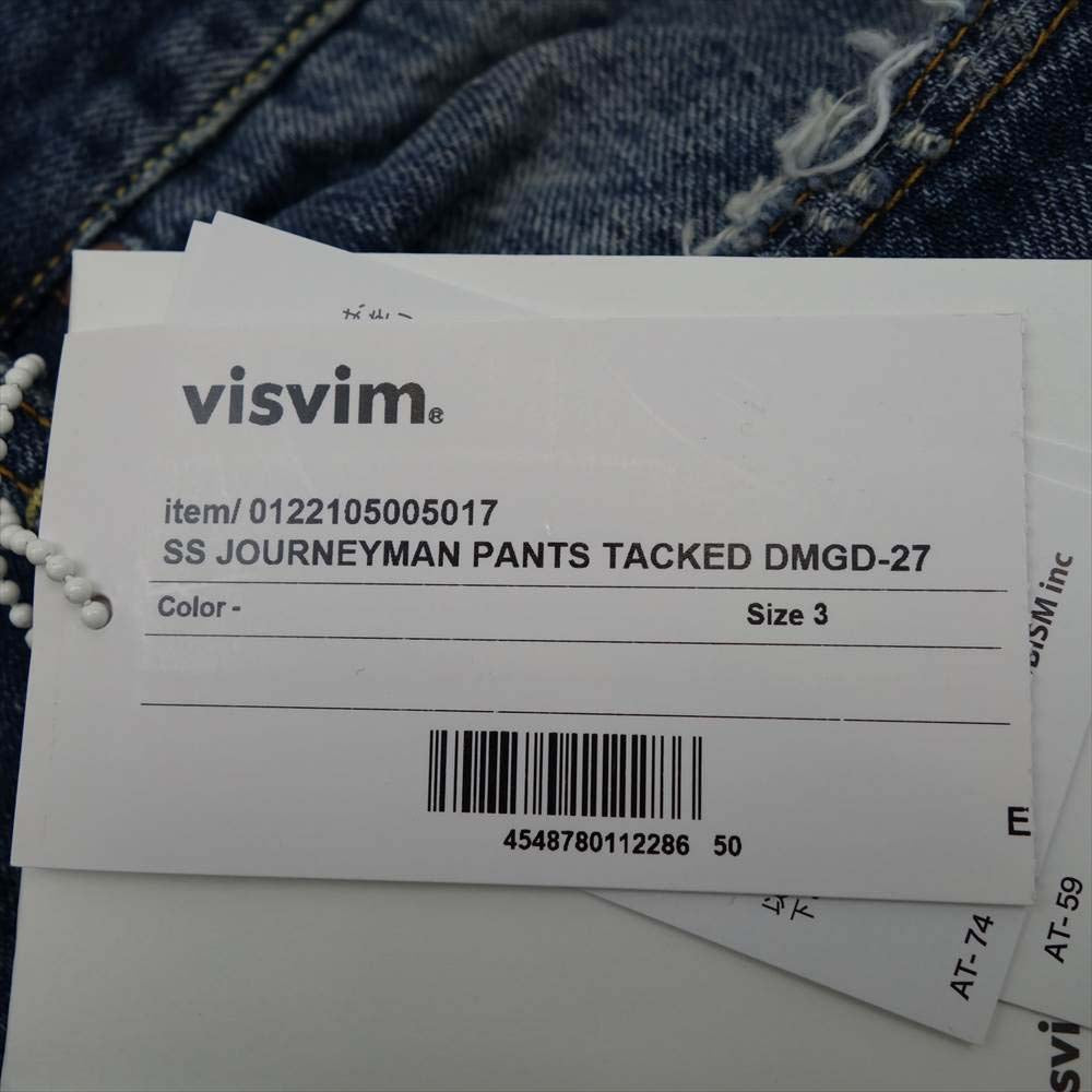 VISVIM ビズビム 22SS 122105005017 JOURNEYMAN PANTS TACKED DMGD27 ジャーニーマン ダメージ加工 デニム パンツ インディゴブルー系 ３【新古品】【未使用】【中古】