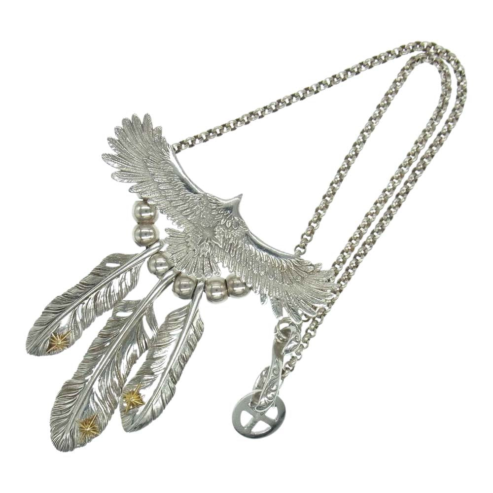 SAAD サード シルバー イーグル フェザー ビーズ カスタム ネックレス シルバー系【中古】