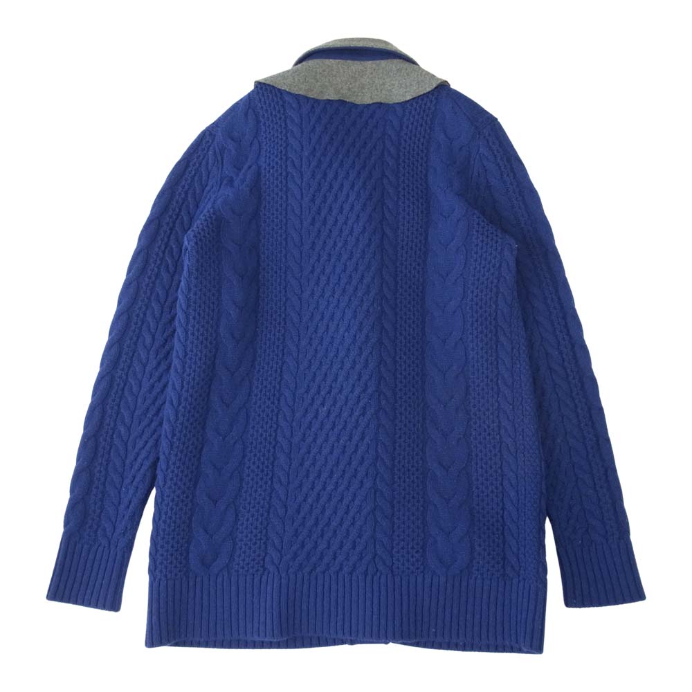 Sacai サカイ 14-02115 テーラードカラー ドッキング ケーブルニット カーディガン ブルー系 グレー系 1【中古】