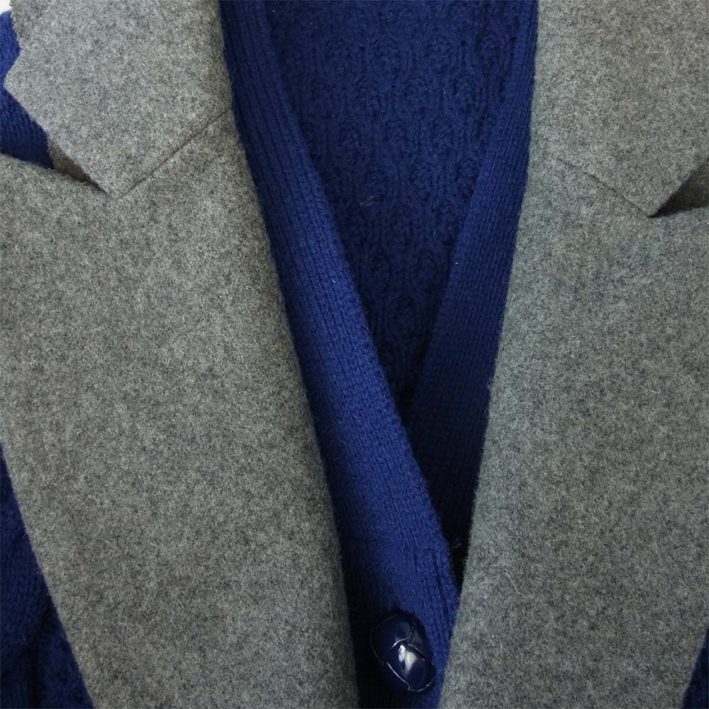 Sacai サカイ 14-02115 テーラードカラー ドッキング ケーブルニット カーディガン ブルー系 グレー系 1【中古】