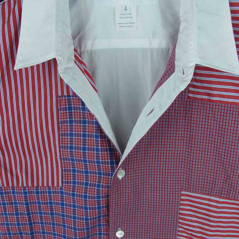 COMME des GARCONS コムデギャルソン SHIRT W27081 パッチワーク 切替 長袖 シャツ ホワイト系 レッド系 L【美品】【中古】