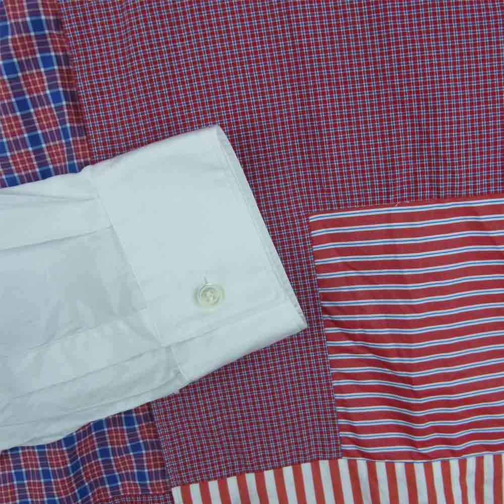 COMME des GARCONS コムデギャルソン SHIRT W27081 パッチワーク 切替 長袖 シャツ ホワイト系 レッド系 L【美品】【中古】