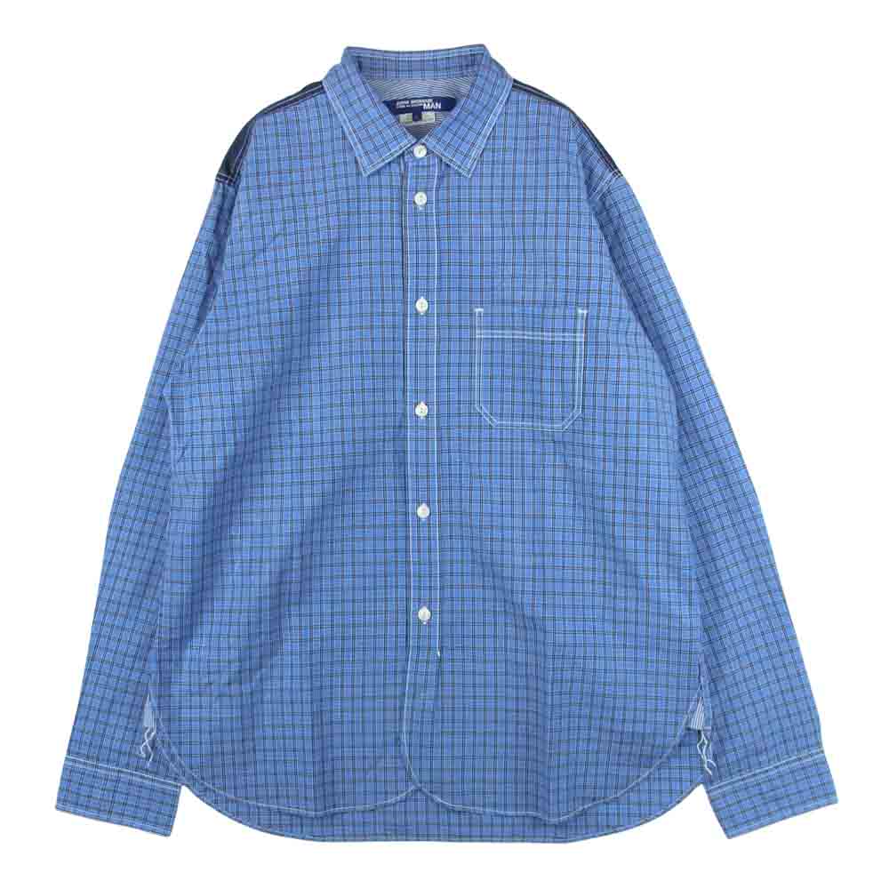 JUNYA WATANABE COMME des GARCONS MAN ジュンヤワタナベコムデギャルソンマン WF-B017 切替 長袖 チェック シャツ ブルー系 L【美品】【中古】
