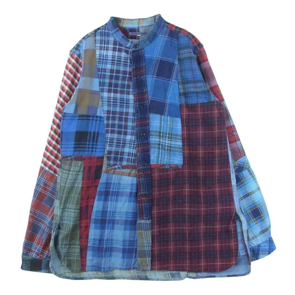 リビルドバイニードルス 解体再構築 リメイク フランネル パッチワーク バンドカラー 長袖 チェック シャツ ブルー系 S【中古】