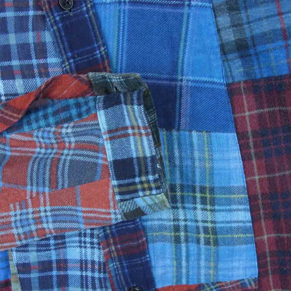 リビルドバイニードルス 解体再構築 リメイク フランネル パッチワーク バンドカラー 長袖 チェック シャツ ブルー系 S【中古】