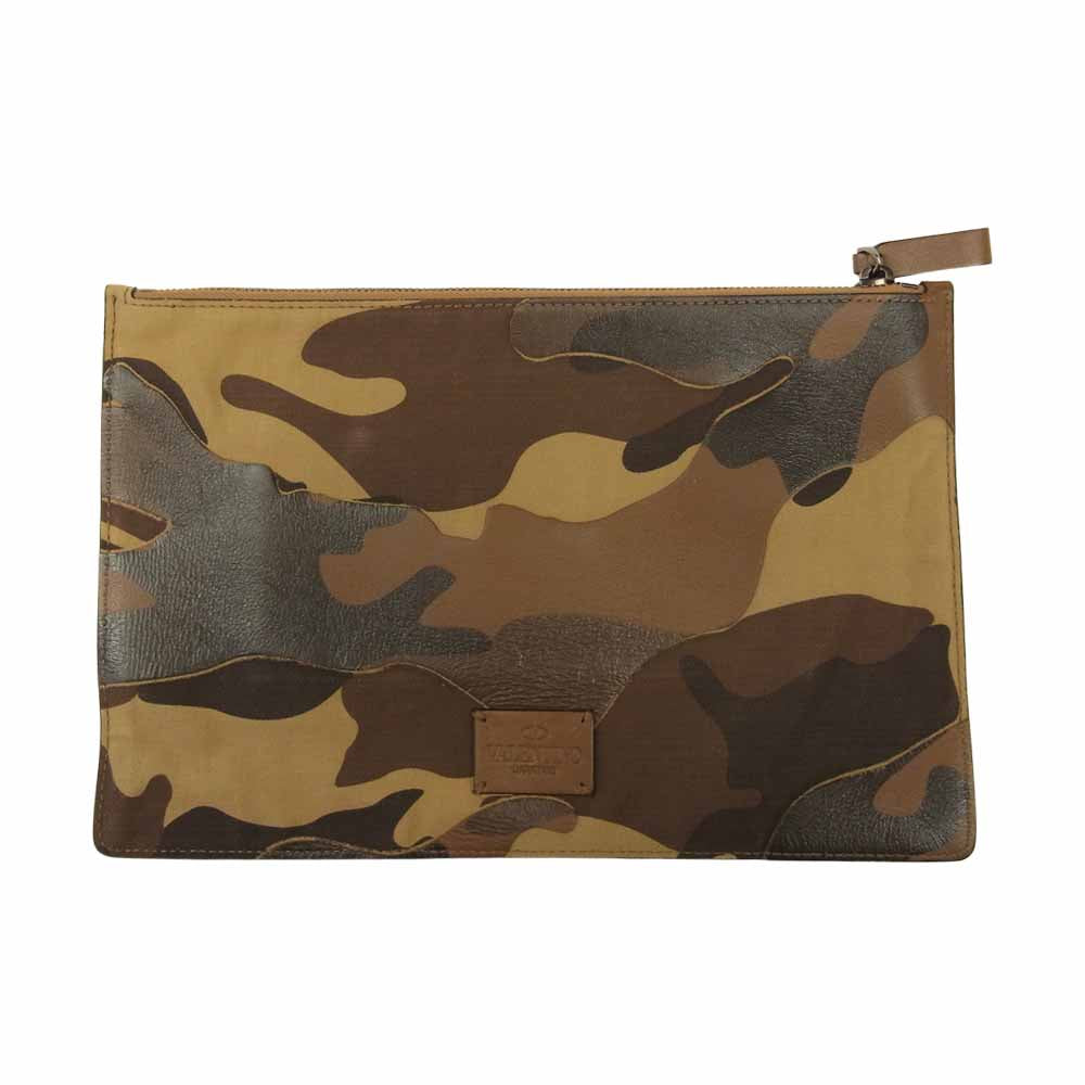 VALENTINO ヴァレンティノ GARAVANI ガラヴァーニ カモ セカンド クラッチバッグ ブラウン系【中古】