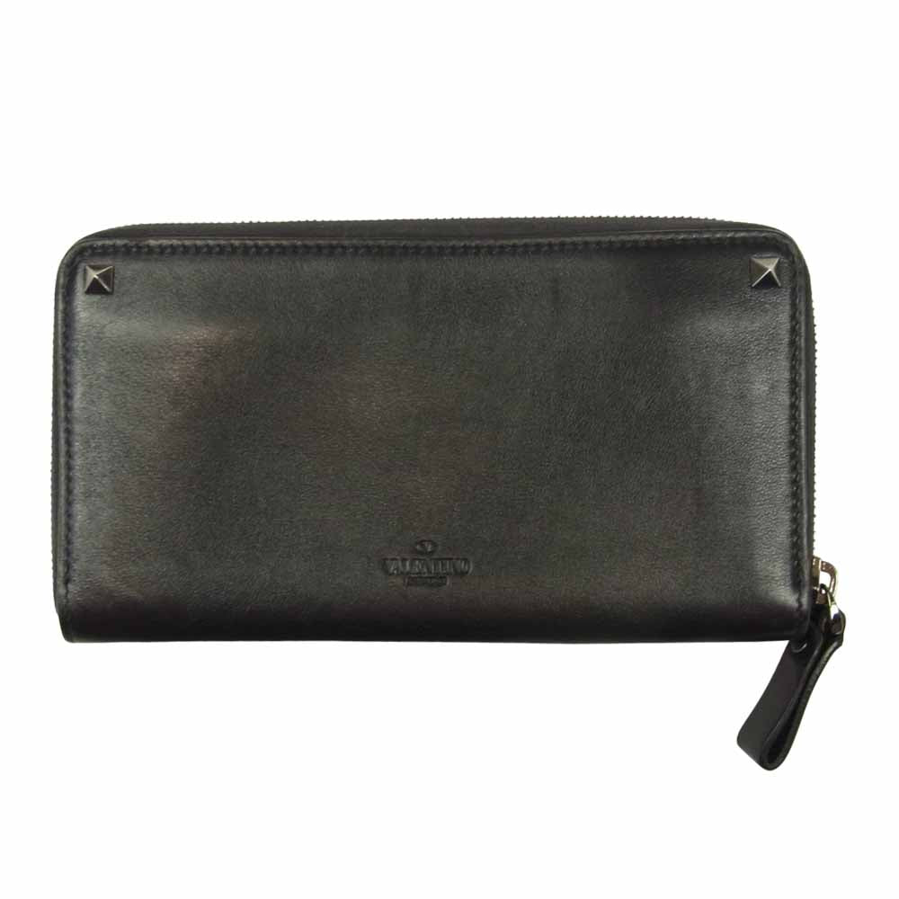 VALENTINO ヴァレンティノ GARAVANI ガラヴァーニ スタッズ ラウンドファスナー 長財布 ブラック系【中古】