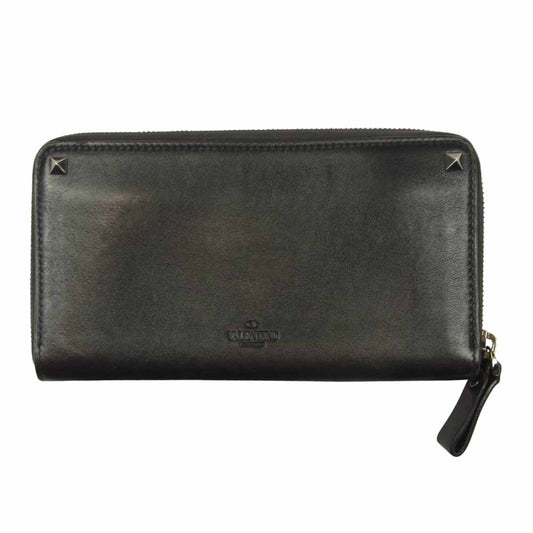 VALENTINO ヴァレンティノ GARAVANI ガラヴァーニ スタッズ ラウンドファスナー 長財布 ブラック系【中古】