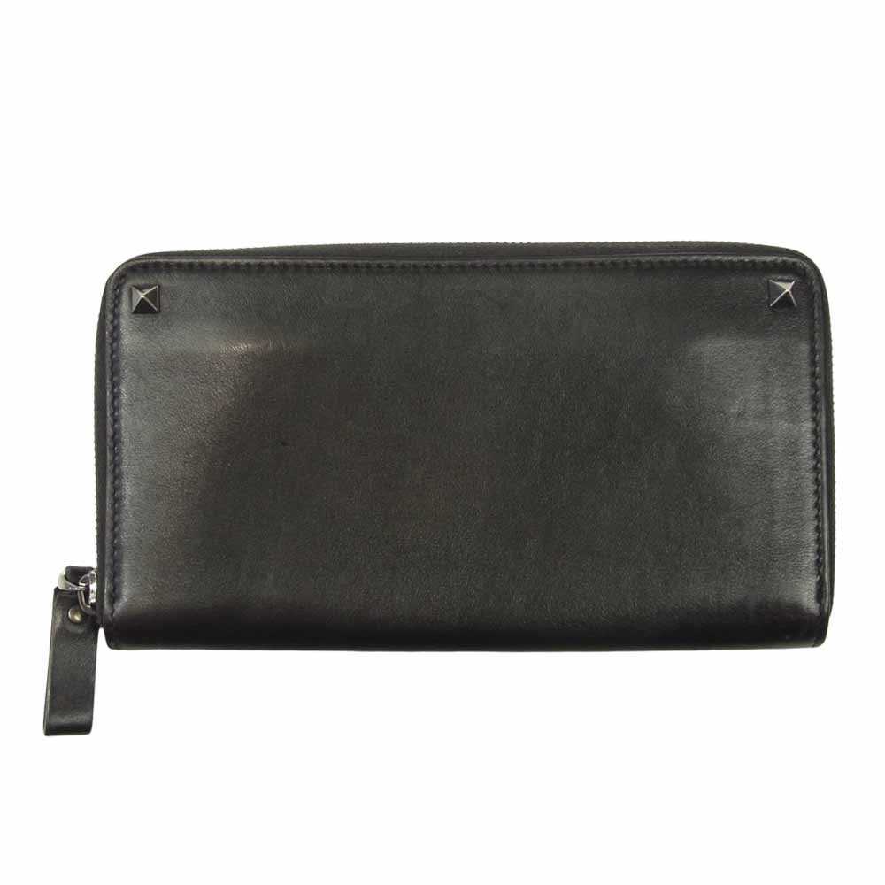 VALENTINO ヴァレンティノ GARAVANI ガラヴァーニ スタッズ ラウンドファスナー 長財布 ブラック系【中古】
