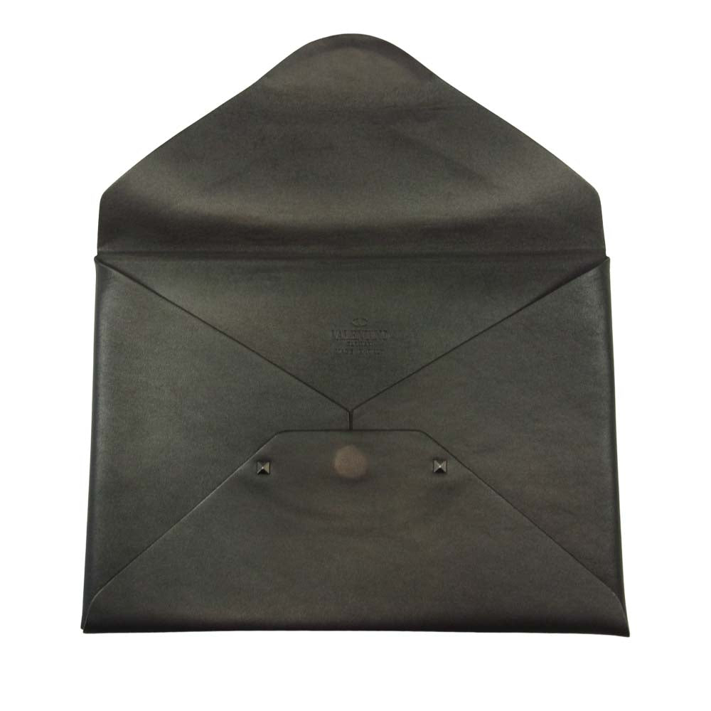 VALENTINO ヴァレンティノ GARAVANI ガラヴァーニ スタッズ セカンド レザー クラッチバッグ ブラック系【中古】