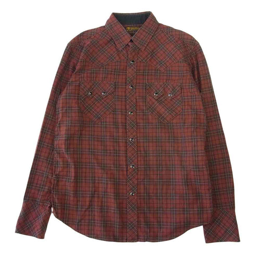 RUDE GALLERY BLACK REBEL ルードギャラリーブラックレーベル ウェスタン シャツ チェック 長袖  エンジ系 M【中古】