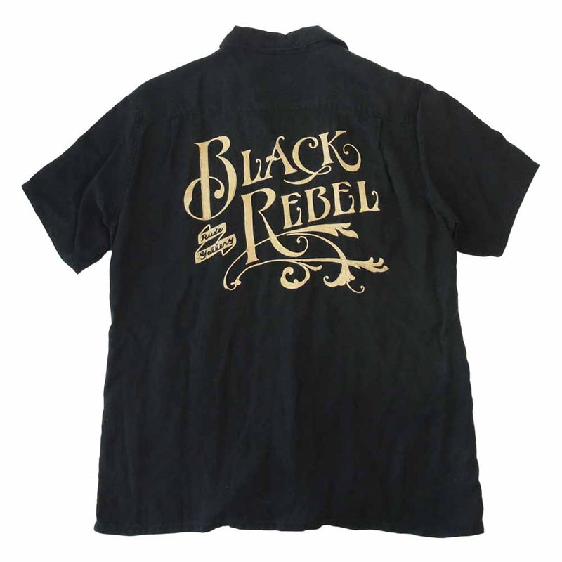 RUDE GALLERY BLACK REBEL ルードギャラリーブラックレーベル オープンカラー ボーリング シャツ 半袖 ロゴ 刺繍 ブラック系 L【中古】