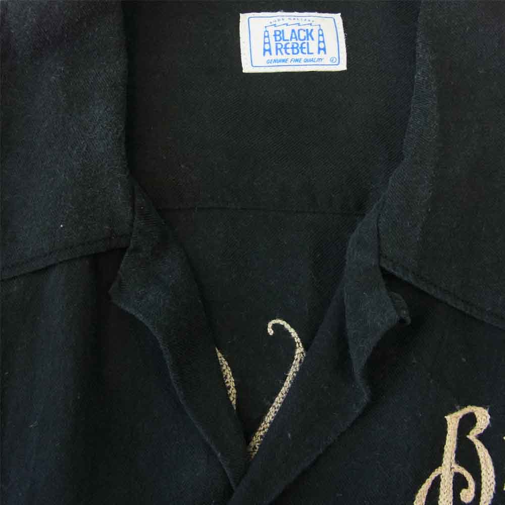 RUDE GALLERY BLACK REBEL ルードギャラリーブラックレーベル オープンカラー ボーリング シャツ 半袖 ロゴ 刺繍 ブラック系 L【中古】