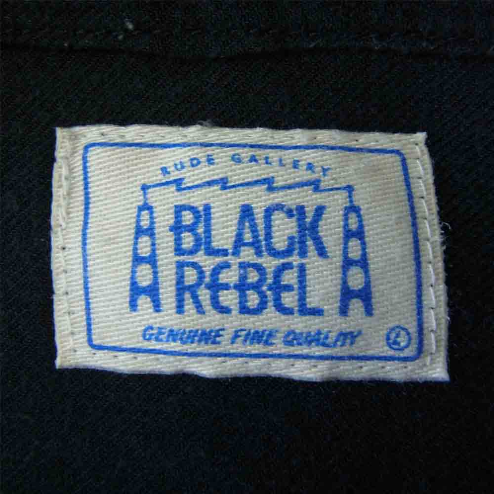 RUDE GALLERY BLACK REBEL ルードギャラリーブラックレーベル オープンカラー ボーリング シャツ 半袖 ロゴ 刺繍 ブラック系 L【中古】