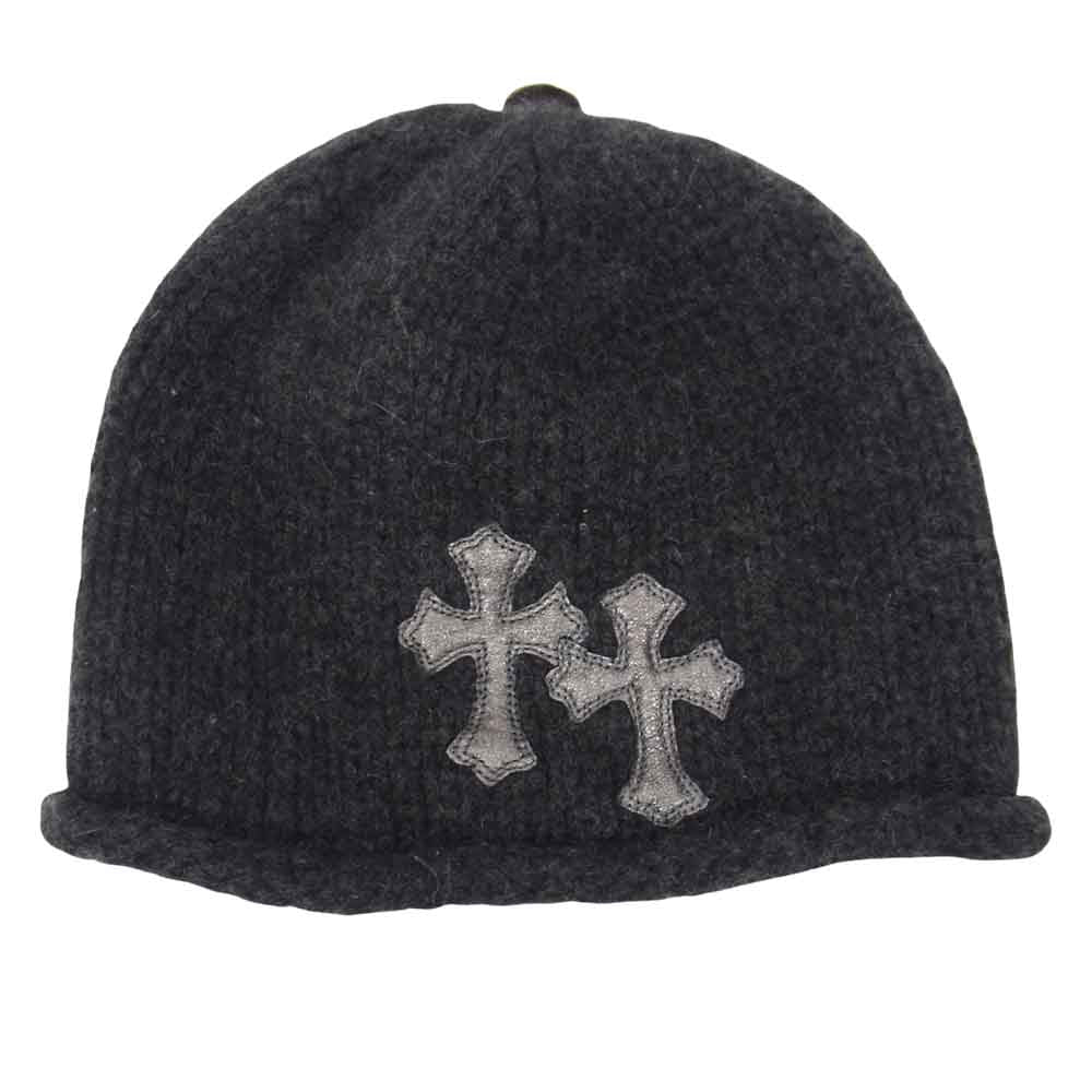 CHROME HEARTS クロムハーツ（原本無） セメタリー クロスパッチ クロスボールボタン カシミヤ ビーニー グレー系【中古】