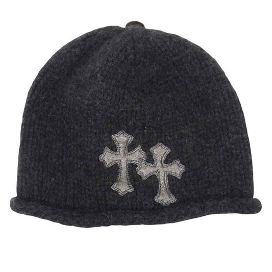 CHROME HEARTS クロムハーツ（原本無） セメタリー クロスパッチ クロスボールボタン カシミヤ ビーニー グレー系【中古】