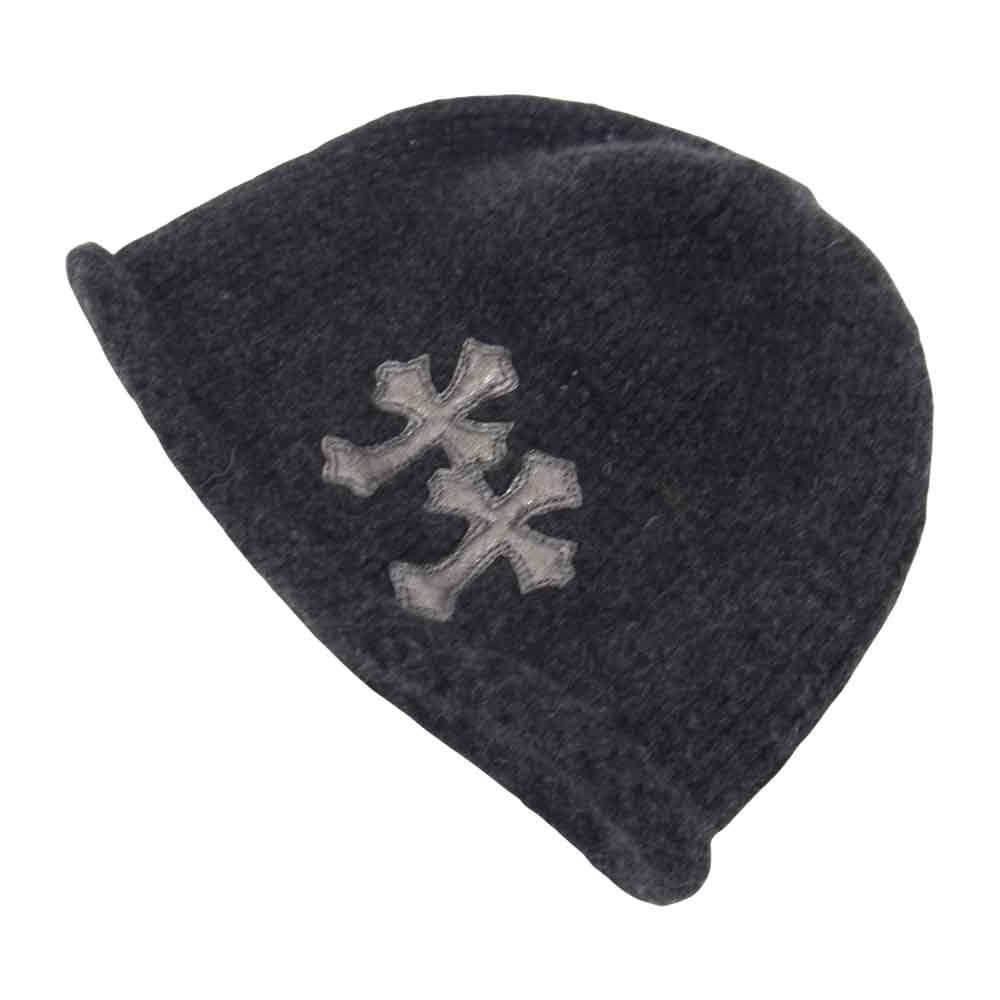 CHROME HEARTS クロムハーツ（原本無） セメタリー クロスパッチ クロスボールボタン カシミヤ ビーニー グレー系【中古】