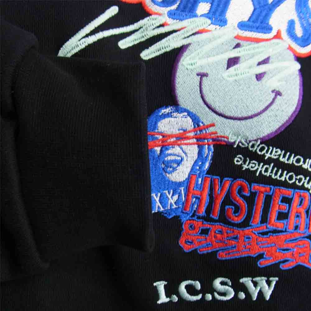 HYSTERIC GLAMOUR ヒステリックグラマー GENZAI COLLAGE HOODIE ゲンザイ カレッジ ロゴ 刺繍 フーディ ブラック系 M【中古】
